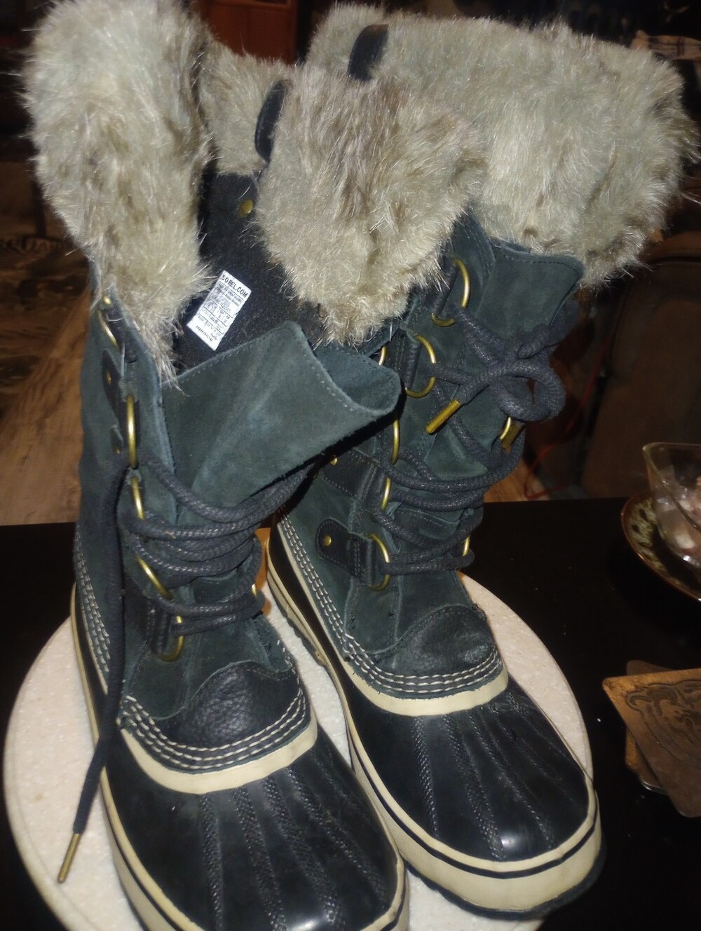 Sorel Women's Black and Cream Faux-Fur Lace-Up Winter Boots
